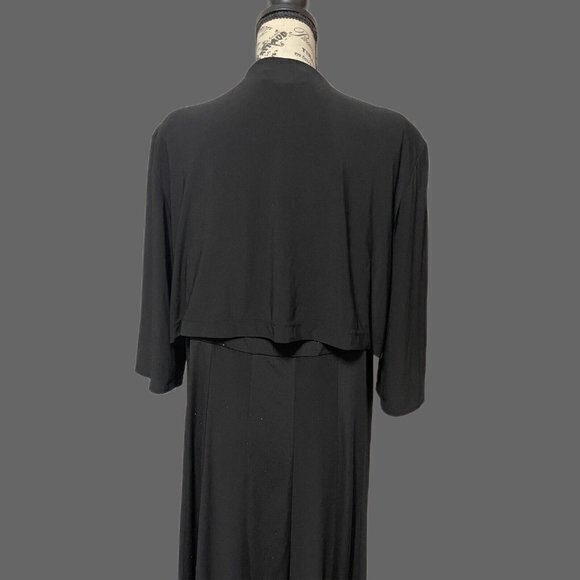 Sparkly Black R&M 2 Piece Bolero Panel Long Flare Hem Gown Dress w Jacket - Picture 6 of 9